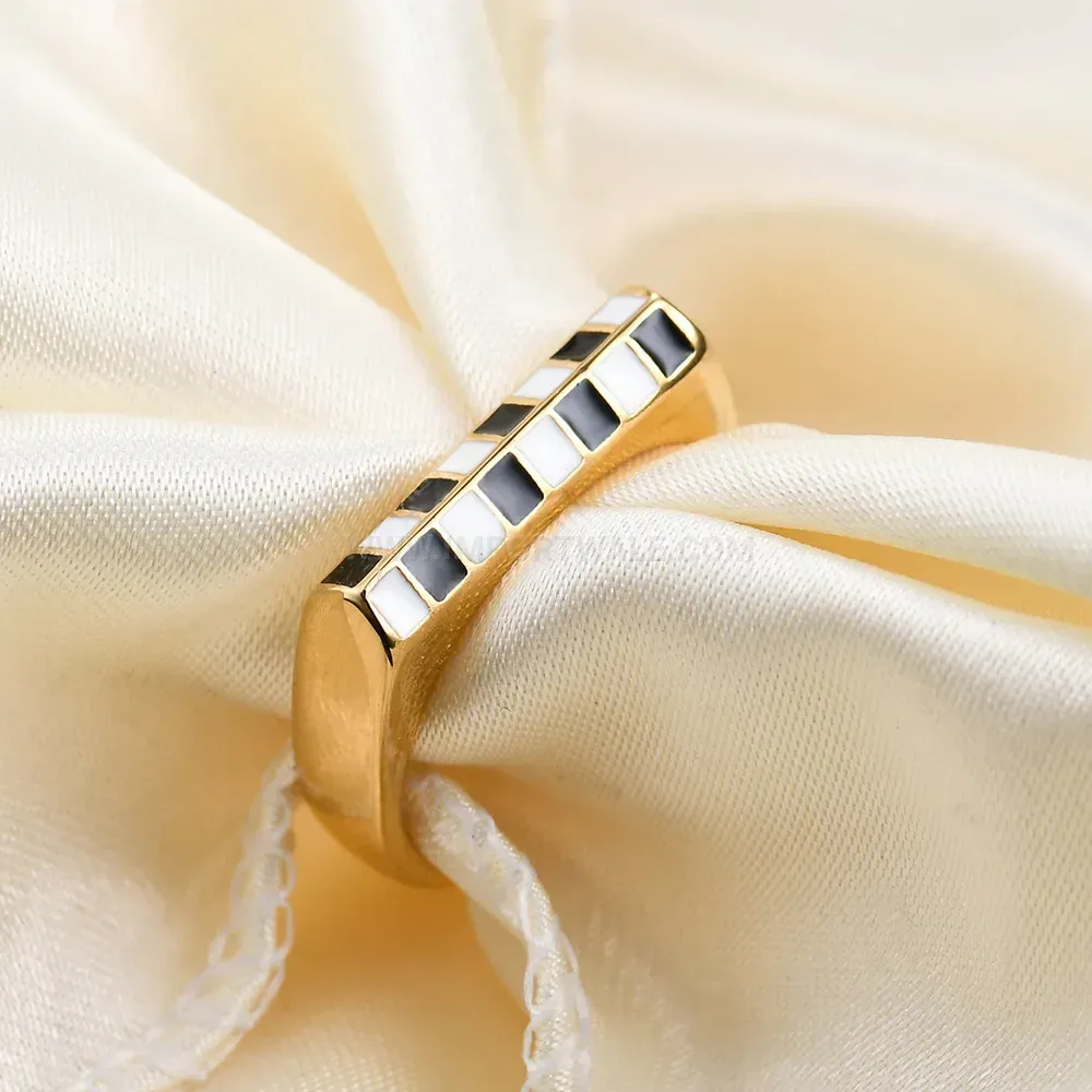 Beveled Edge Checkerboard Stainless Steel Statement Ring