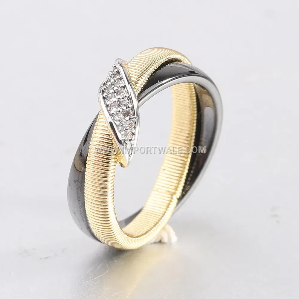 Diagonal Rhinestone Gold Plated Ceramic Ring