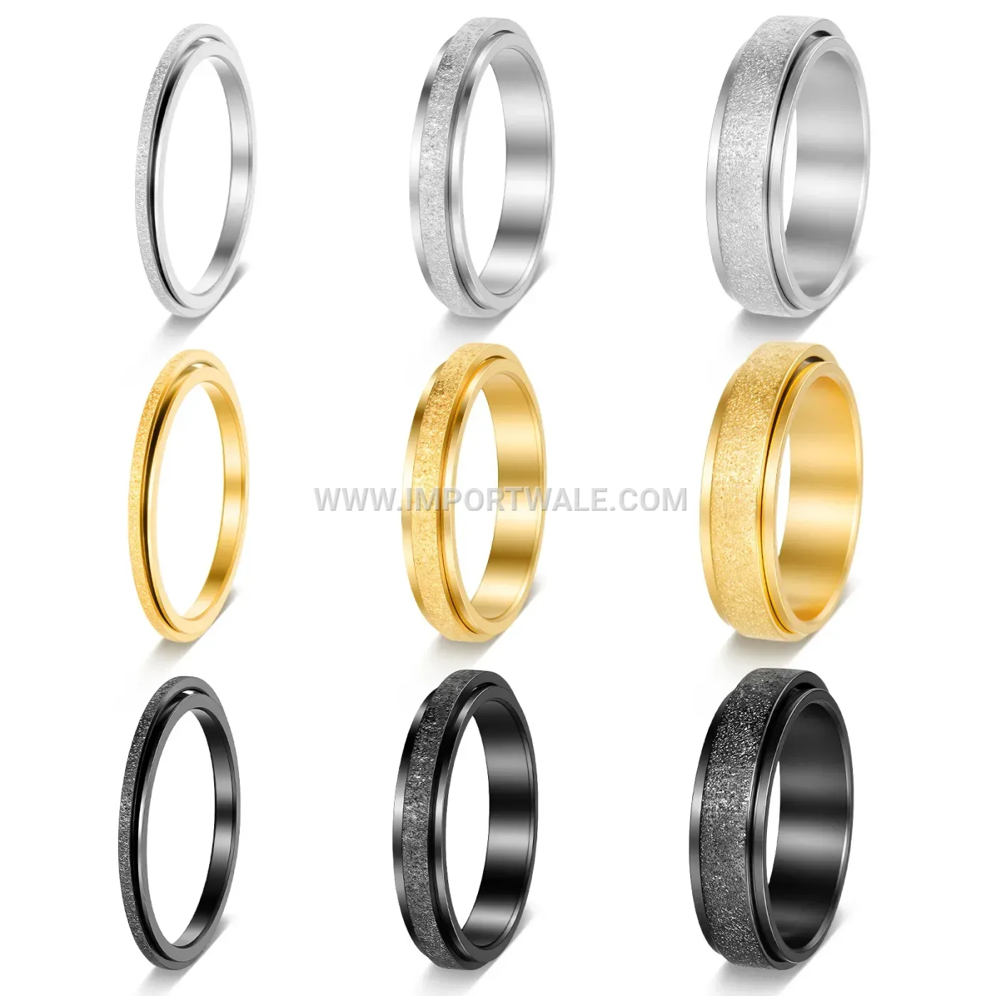 Frosted Stainless Steel Spinner Ring Band Set