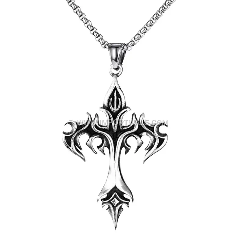 Vintage Flame Cross Stainless Steel Men Pendant