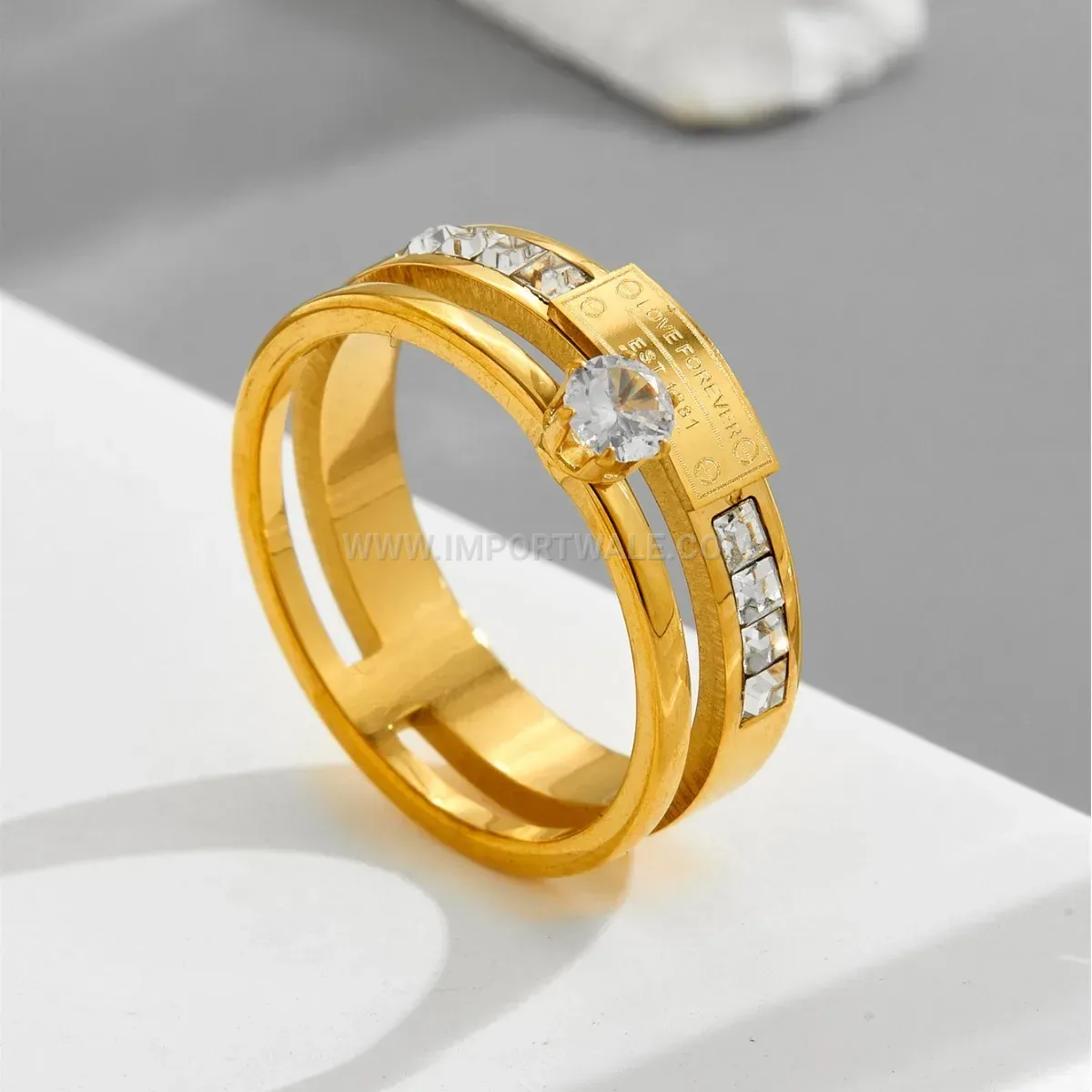 Dual Layer Titanium Steel Engraved Letter Ring