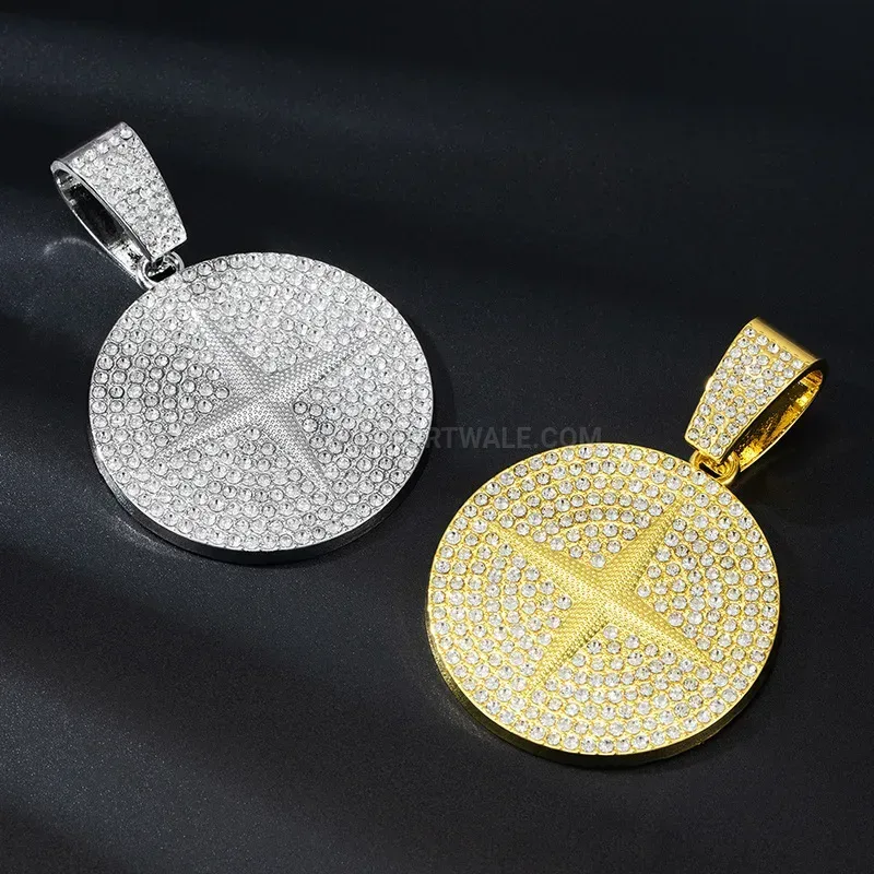 Elegant Iced Out Starburst Disc Alloy Pendant with Large Bail