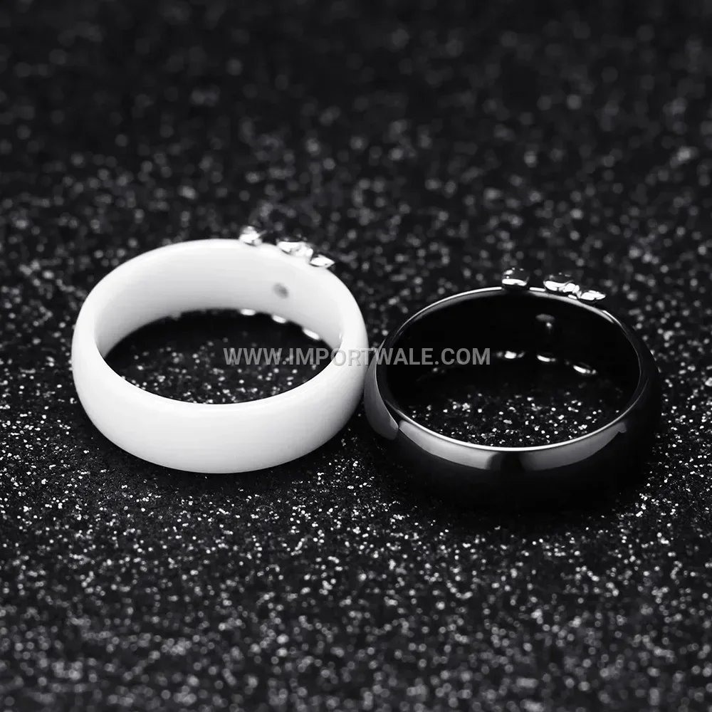 Double X Motif Ceramic Stainless Steel Ring