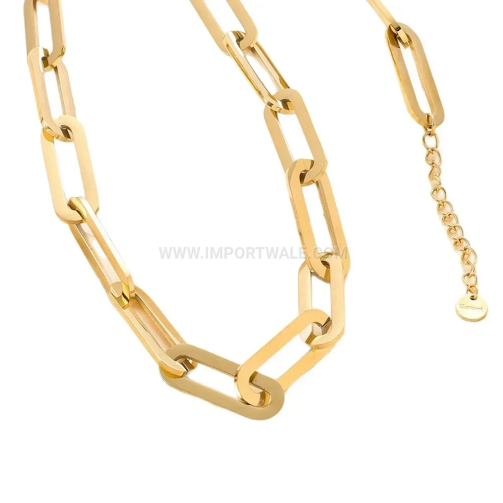 Hollow Safety Pin Link Stainless Steel Pendant Necklace