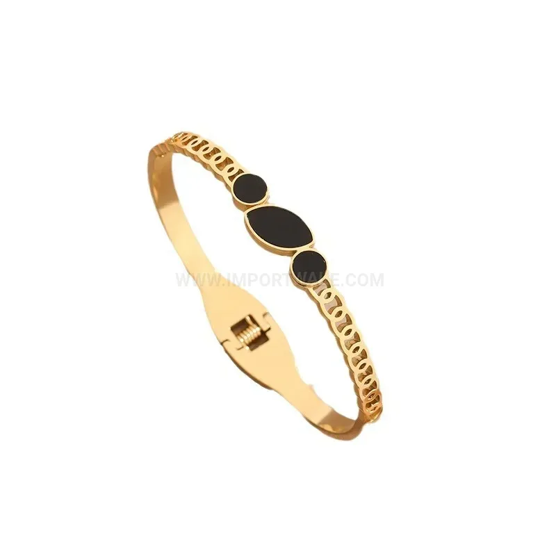Black Shell Oval Titanium Steel Bangle Bracelet