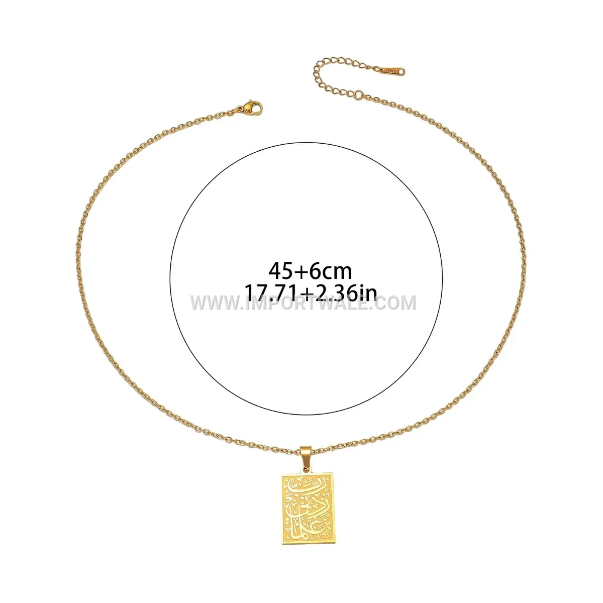 Stainless Steel Islamic Script Calligraphy Pendant Link Chain Necklace