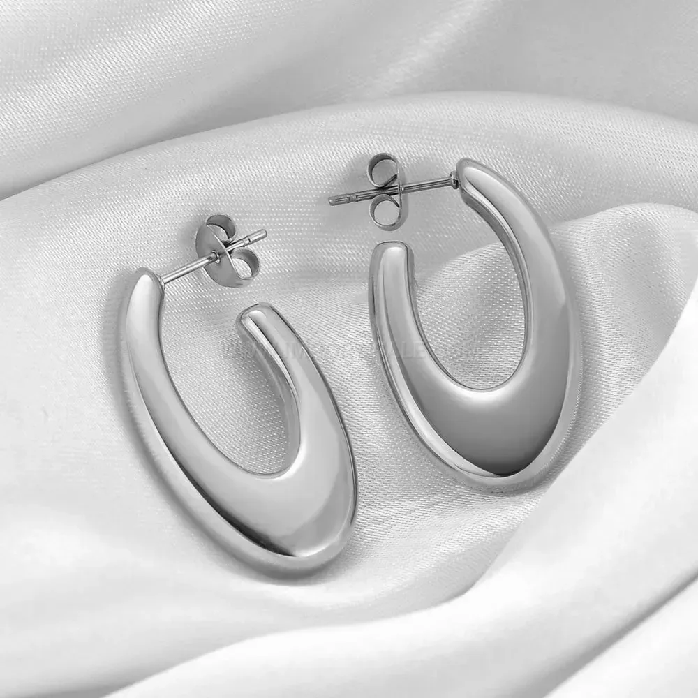 Designer Geometric 30mm Oval Stainless Steel Statement Hoop Earrings