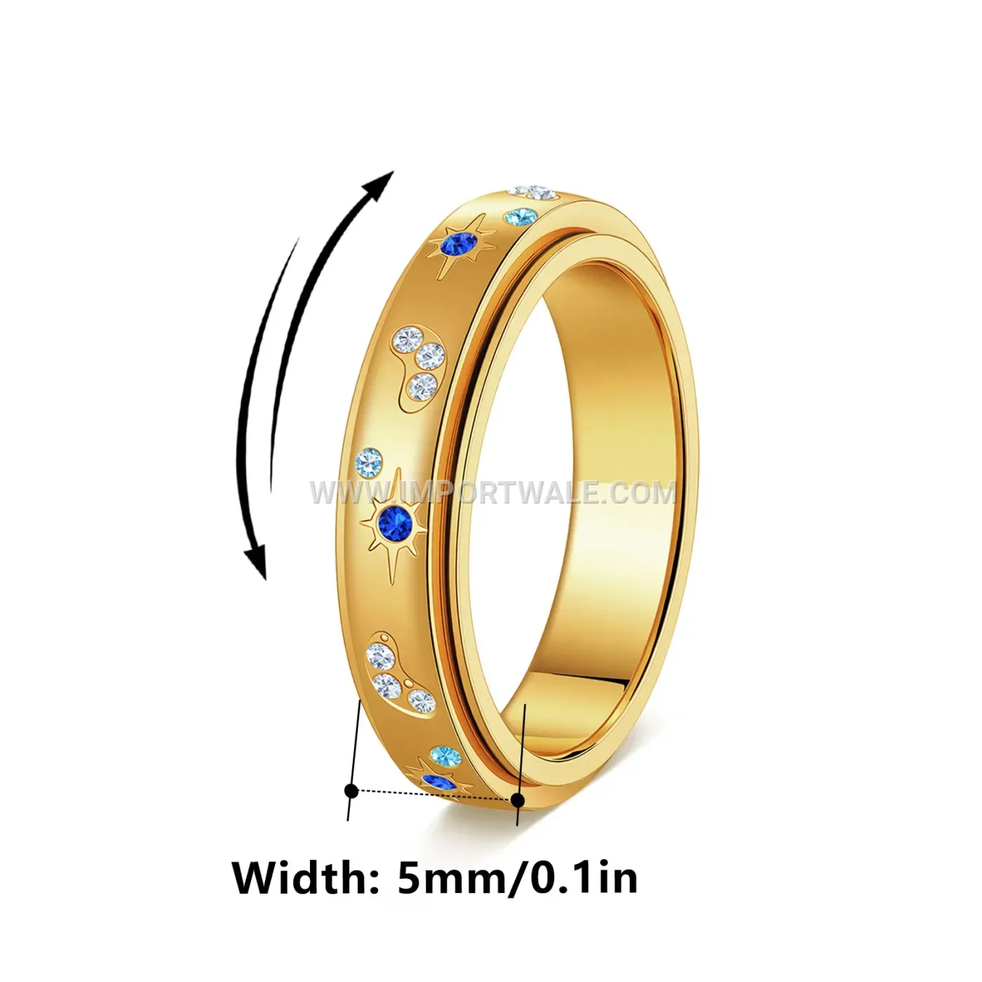 Celestial Sun and Moon Rotatable Stainless Steel Zirconia Band