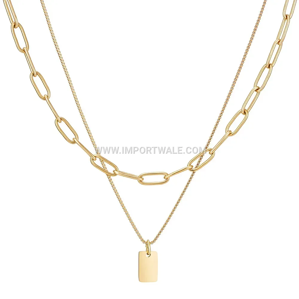 Engravable Square Plaque Stainless Steel Paperclip Necklace