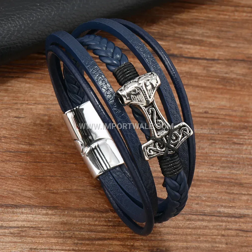 Thor Hammer Woven Leather Strap with Magnetic Fastener