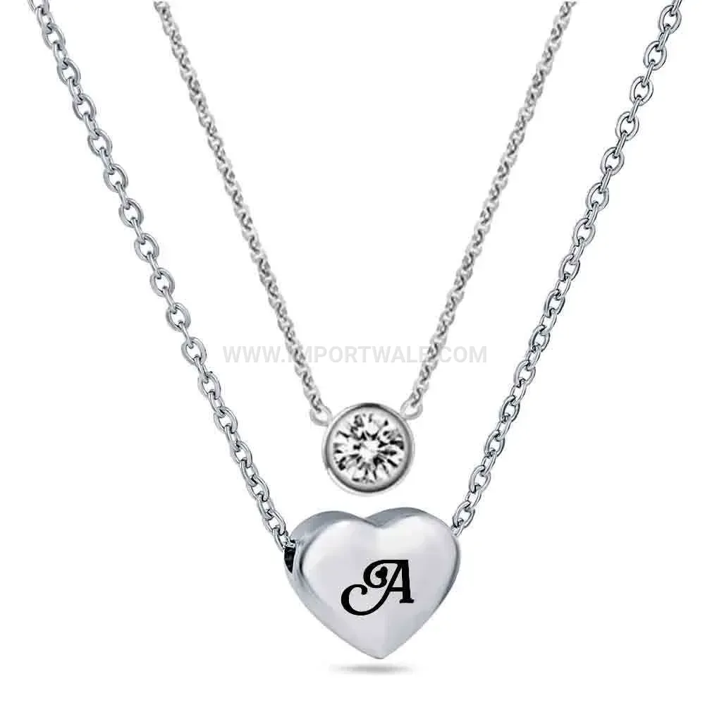 Layered Stainless Steel Heart Initial Pendant Necklace