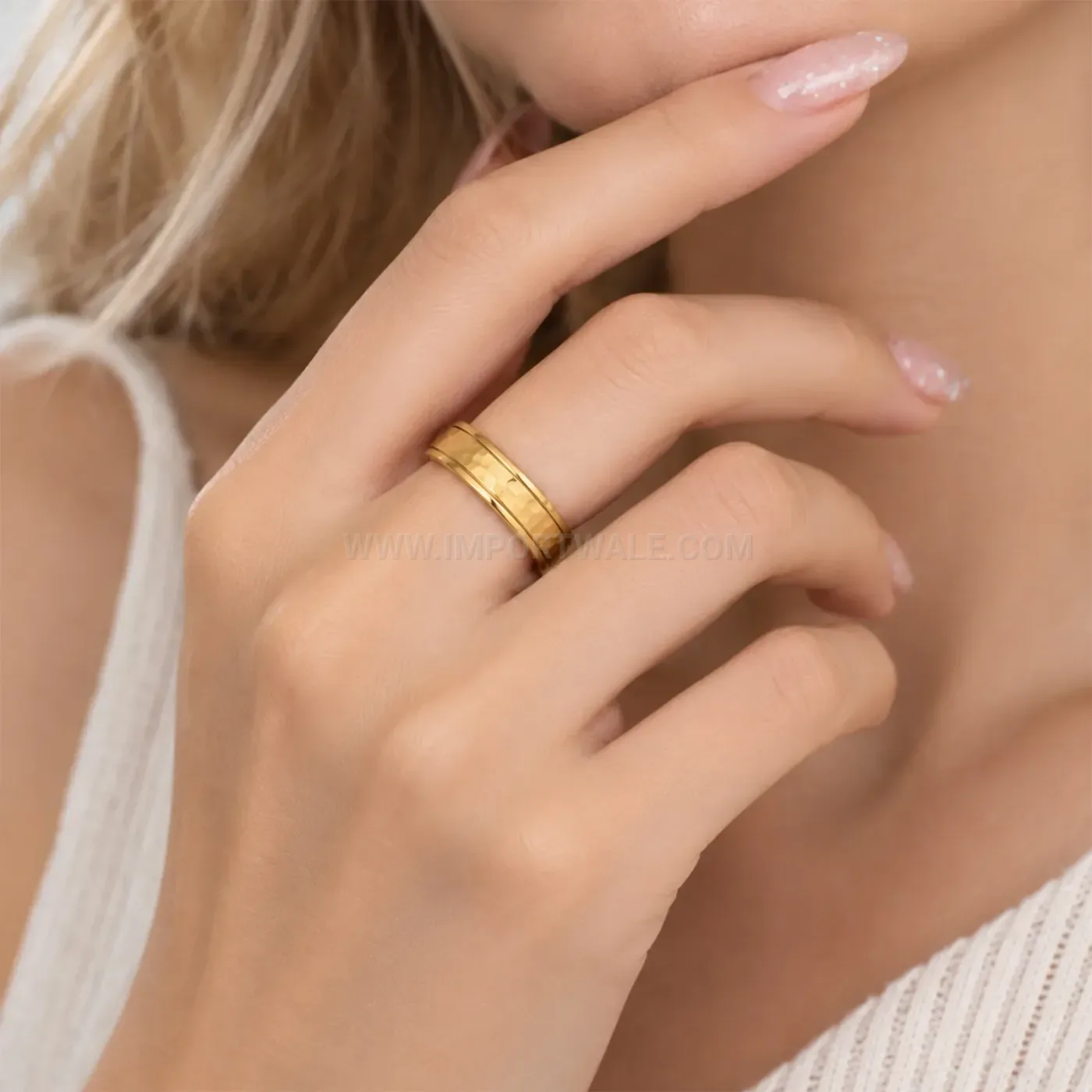 Hammered Stainless Steel Spinning Spinner Band Ring