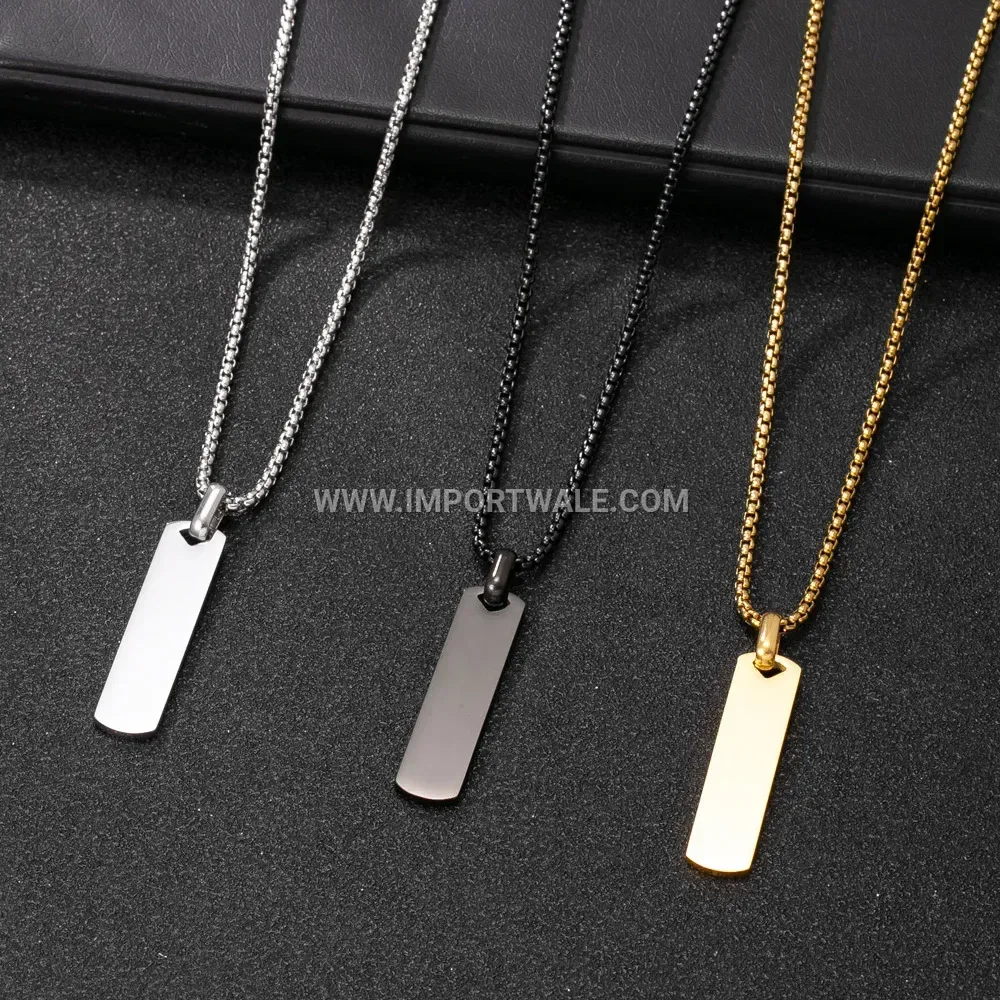 Men Smooth Geometric Tag Stainless Steel Necklace