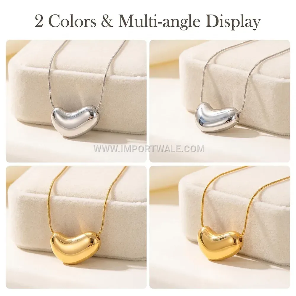 Heart Water Drop Stainless Steel Pendant Snake Chain Necklace
