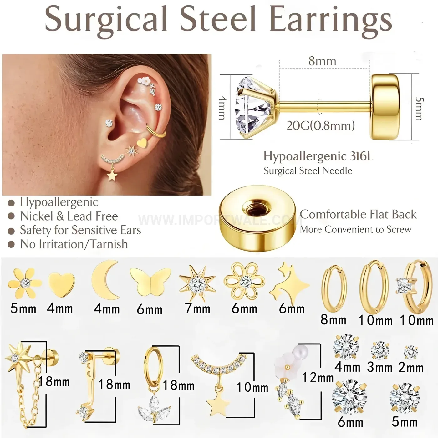 Trendy Gold Plated Butterfly Cubic Zirconia Stud Earrings Set
