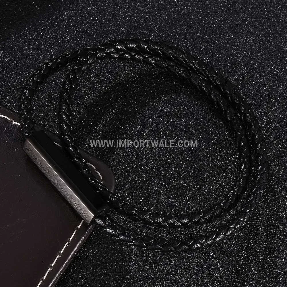 Dual Layer Woven Leather Bracelet with Stainless Steel Magnetic Clasp