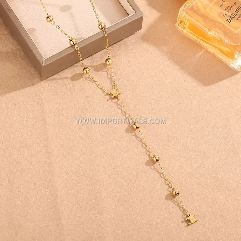 Gold Plated Titanium Steel Arc De Triomphe Long Chain Necklace