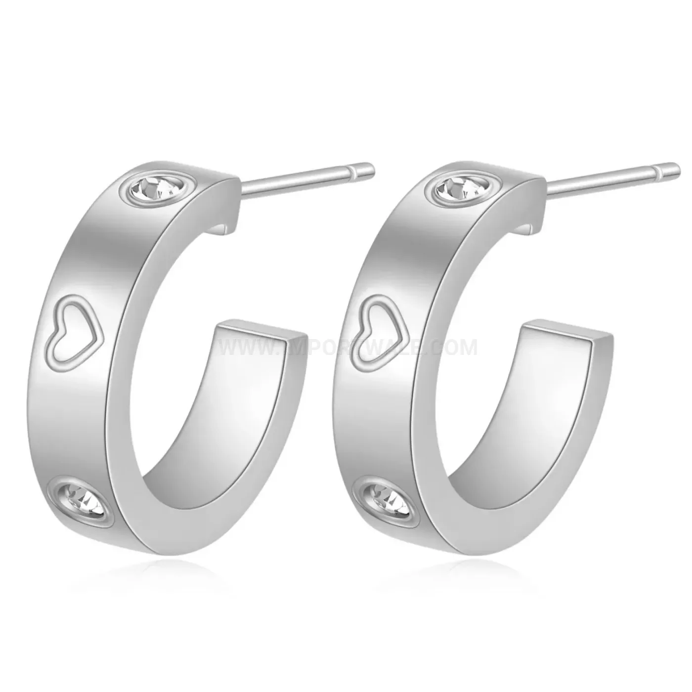 Chic Rhinestone Embellished Geometric U-Shape Stainless Steel Stud Earrings