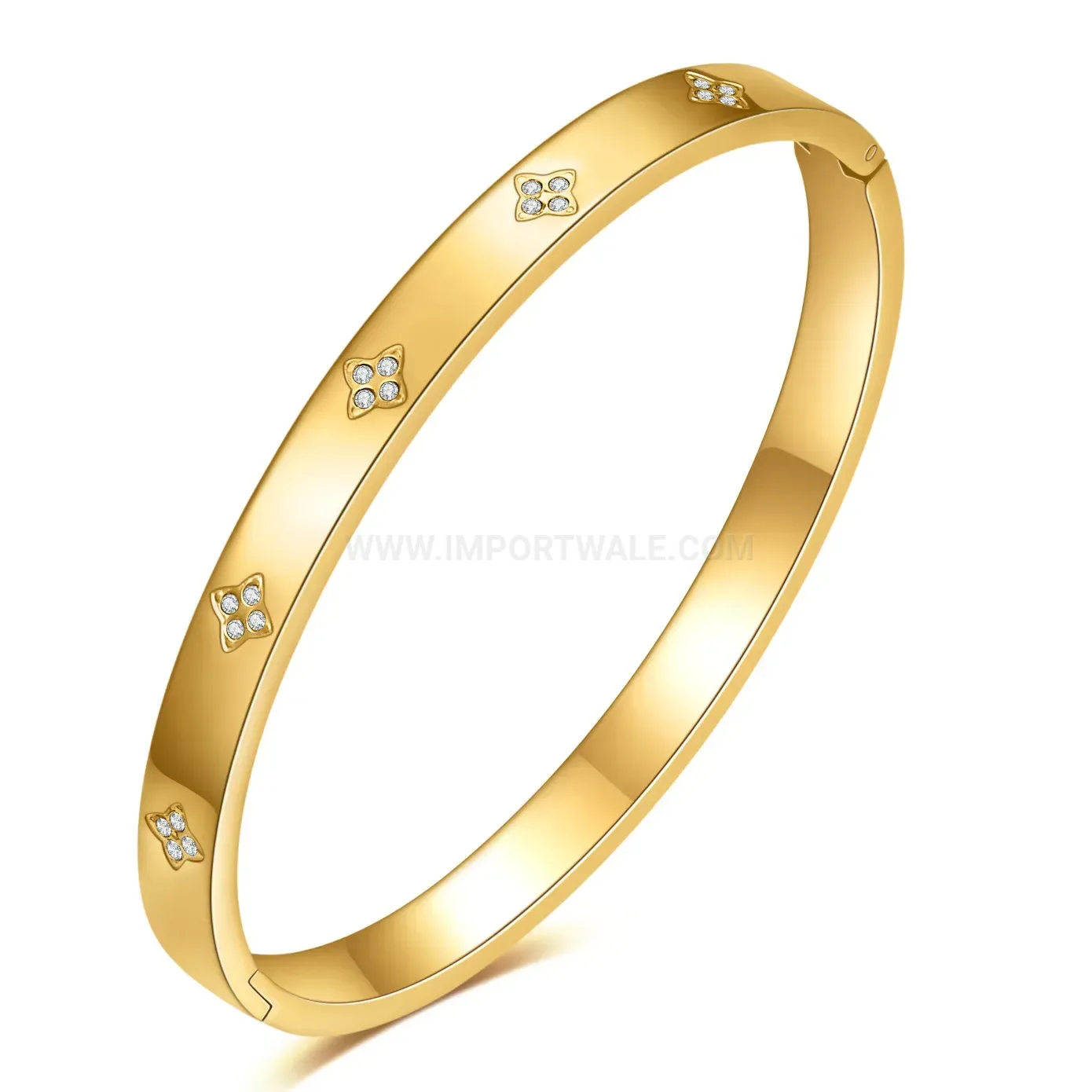 Designer Cross Rhinestone Inlaid Open Stainless Steel Bangle