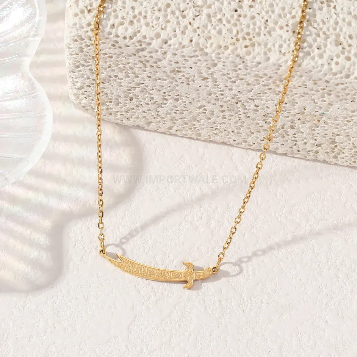Premium Stainless Steel Zulfiqar Sword Pendant Necklace with Link Chain