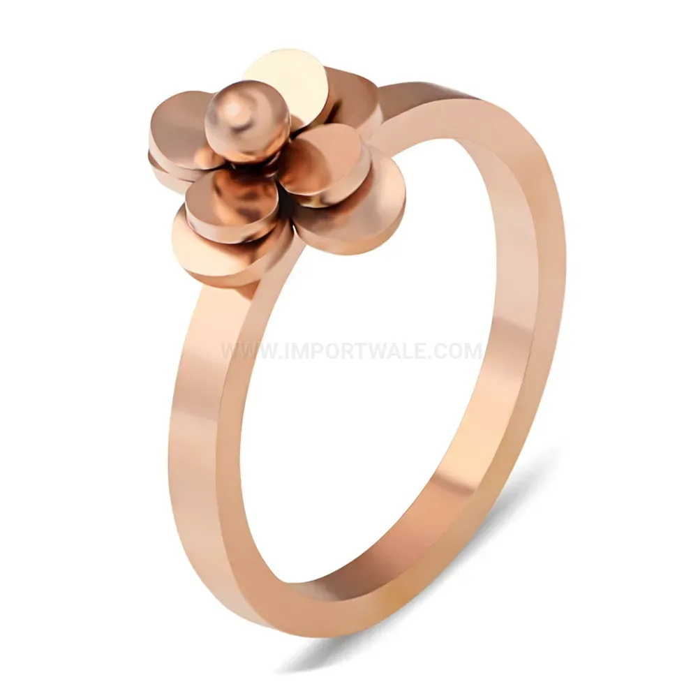 Stylish Rose Gold Rose Motif Stainless Steel Band Ring