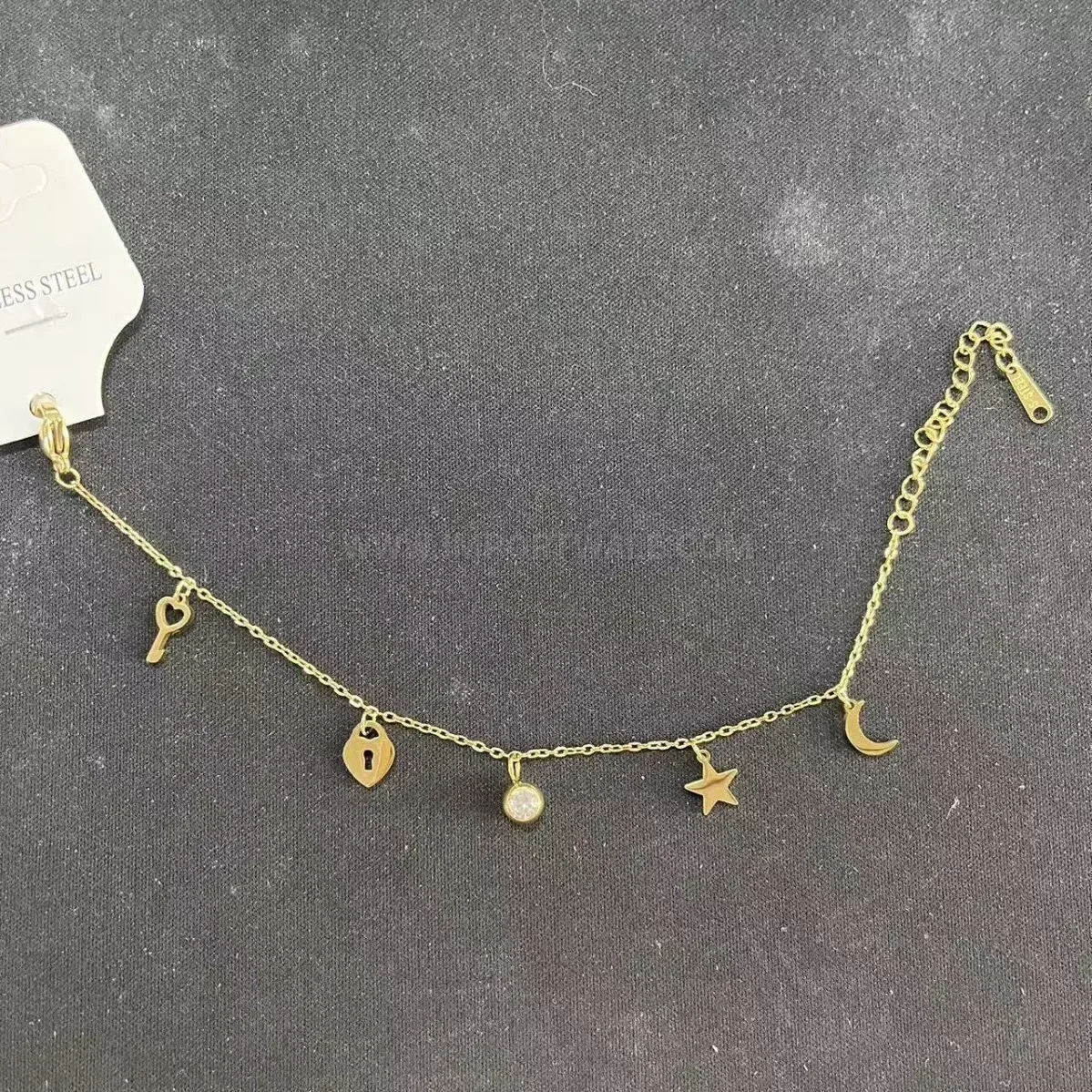 Trendy Celestial Stainless Steel Star and Moon Gold-Plated Bracelet