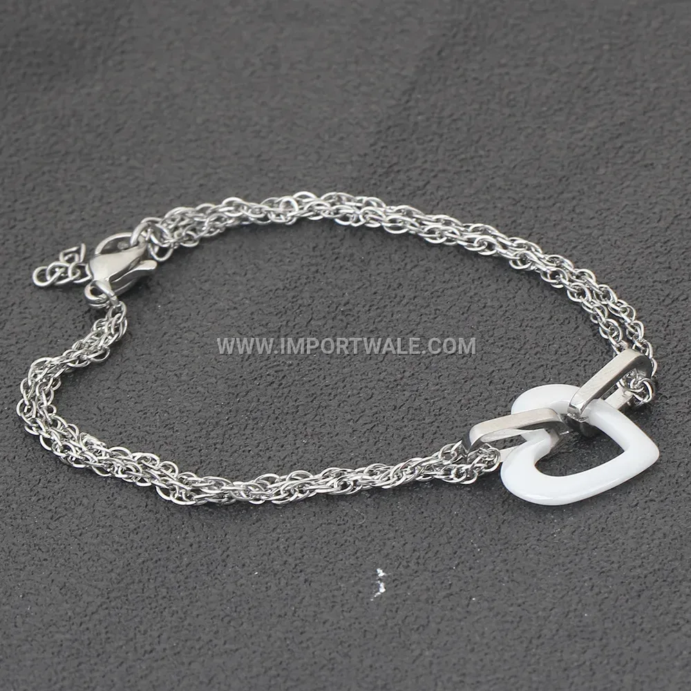 Minimalist White Ceramic Heart Double-Buckle Stainless Steel Bracelet
