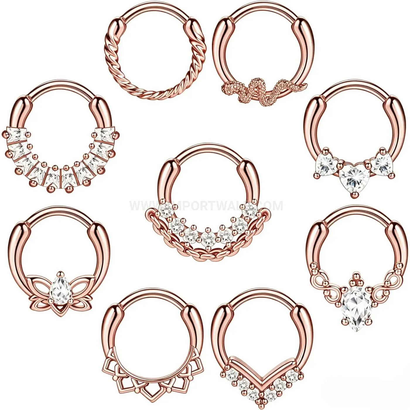 Chic Sparkling Rhinestone Stainless Steel Hinged Body Piercing Ring Set