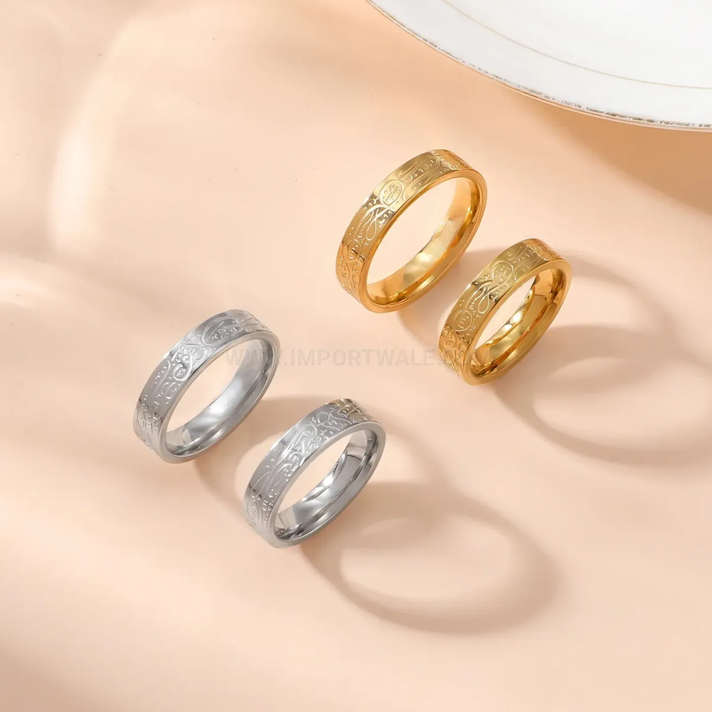 Engraved Stainless Steel Islamic Script Ring for Women