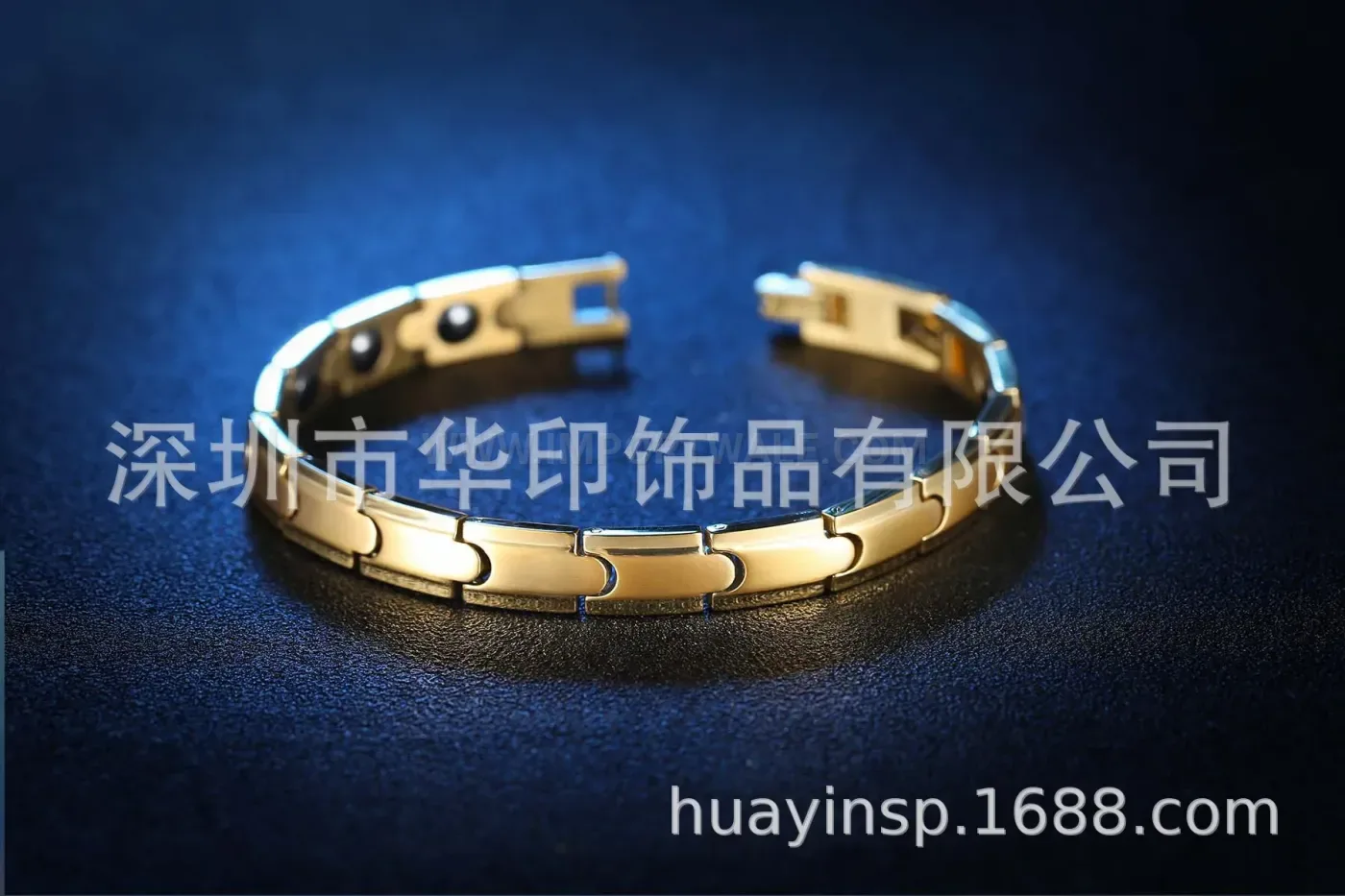 Fashion Brushed Gold Pure Titanium Bio Bracelet with Magnetic Hematite Elements