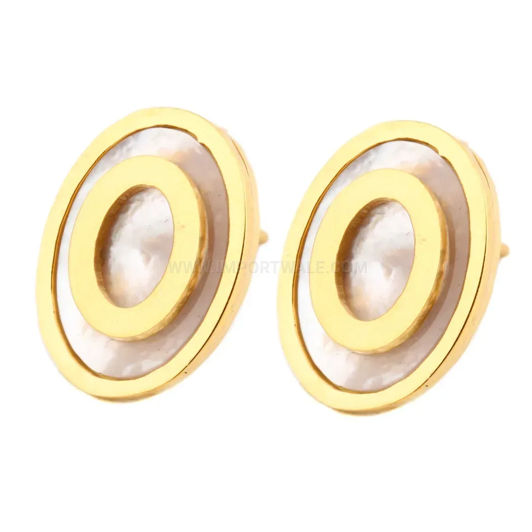 Modern Gold Plated Stainless Steel Layered Round Shell Stud Earrings