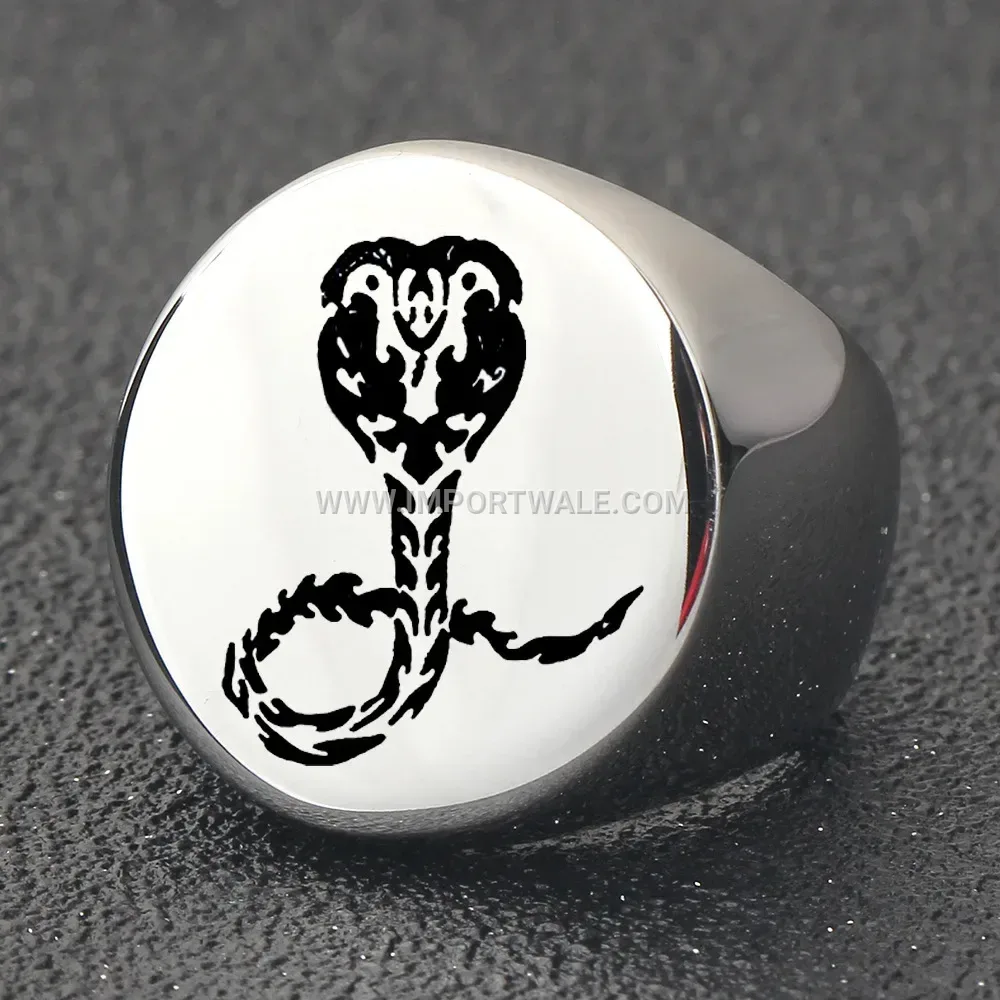Laser Engraved Cobra Signet Ring in Stainless Steel