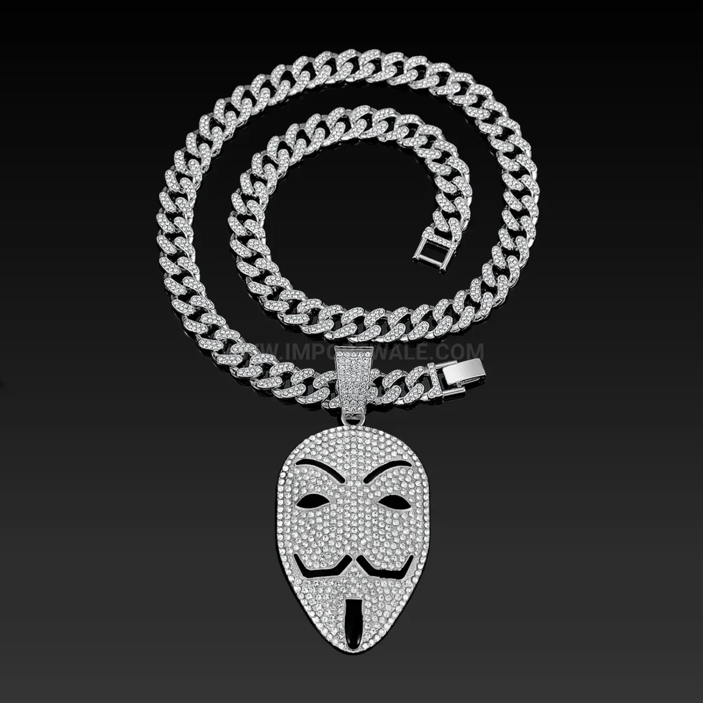 Rhinestone V Mask Alloy Hip Hop Pendant Necklaces