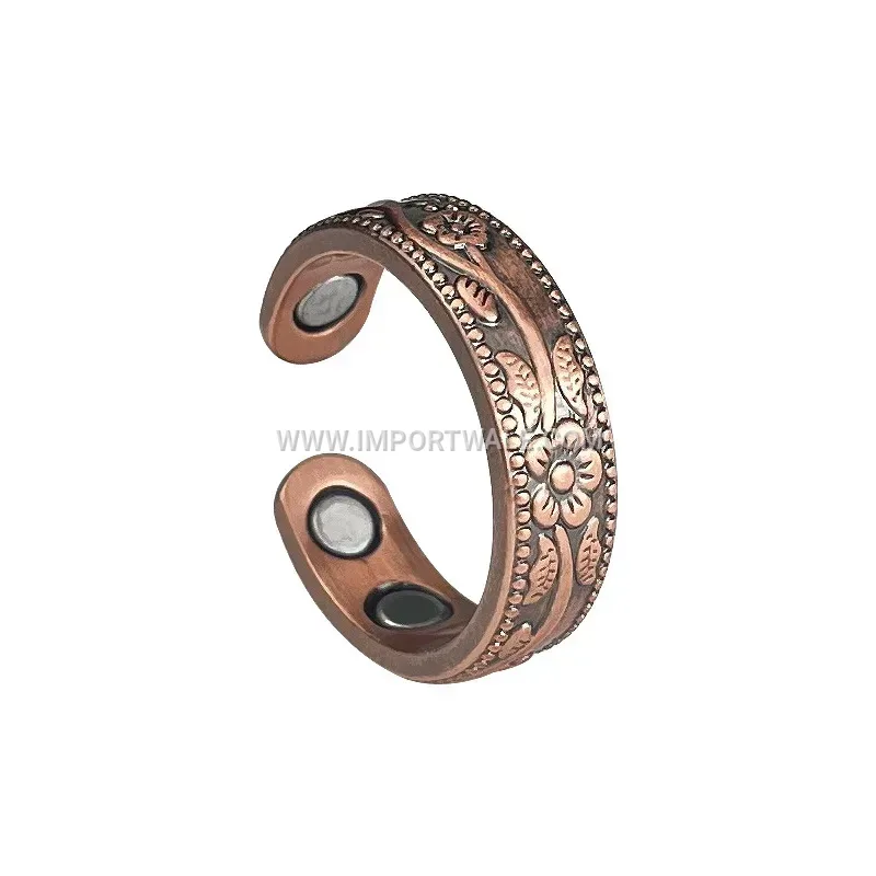 Vintage Adjustable Plum Blossom Red Copper Magnetic Open Ring