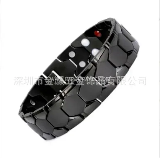 Wide Titanium Steel Magnetic Health Bracelet with Spherical Accents