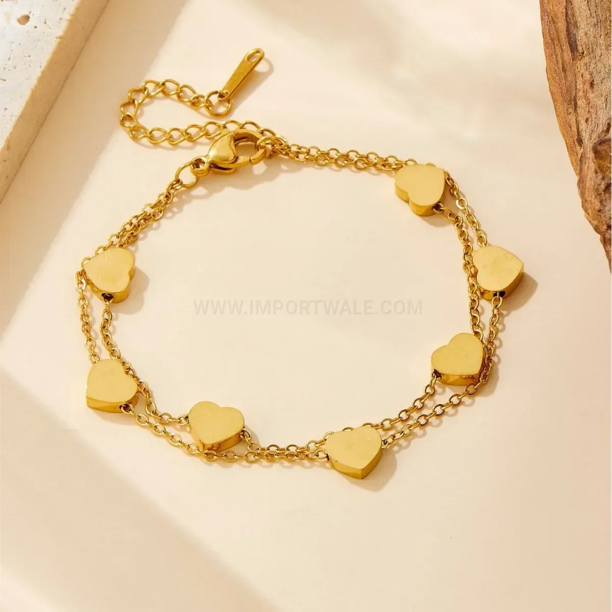 Chic Gold Plated Double Layer Heart Titanium Steel Bracelet
