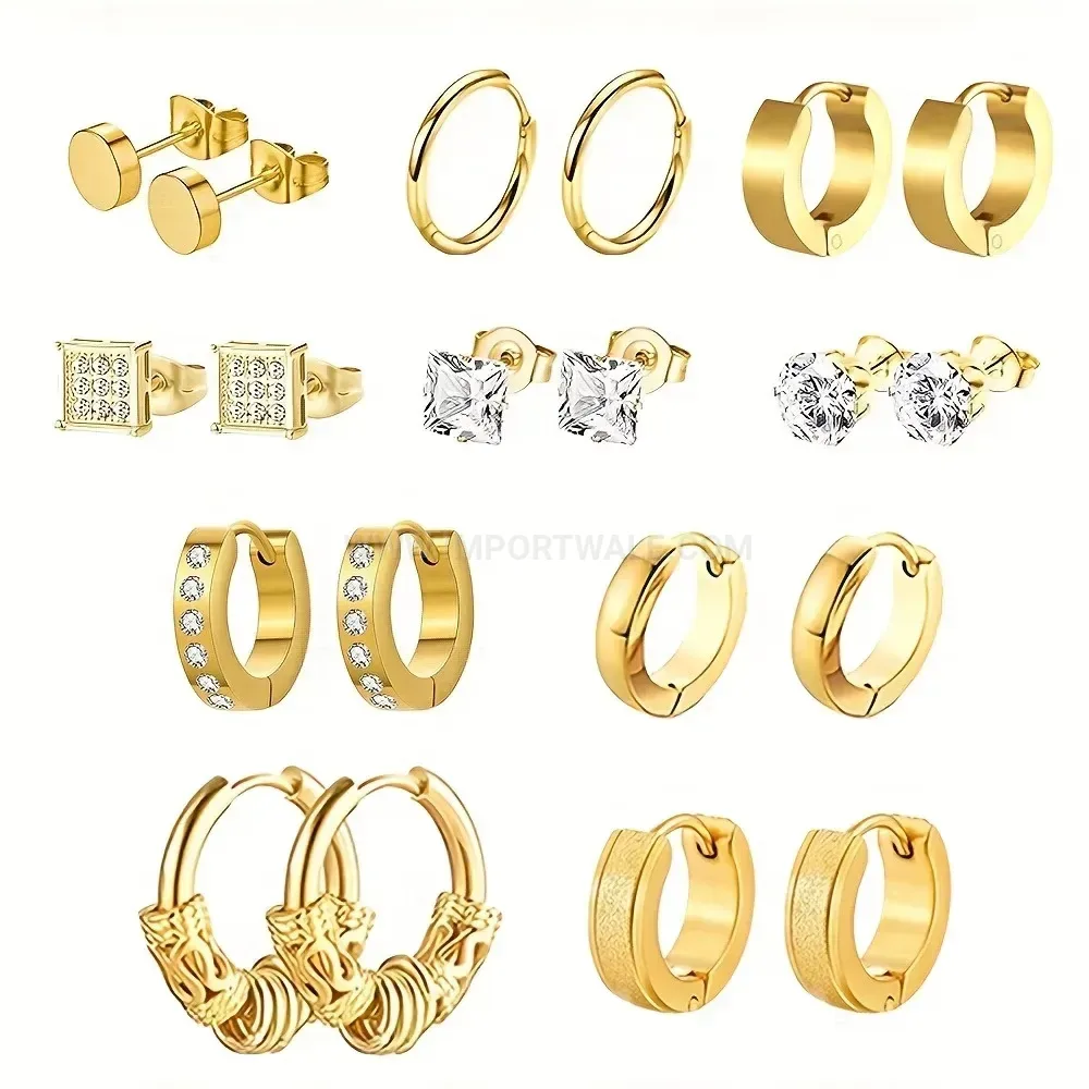 Premium Minimalist Stainless Steel Geometric Huggie Hoop Earring Set