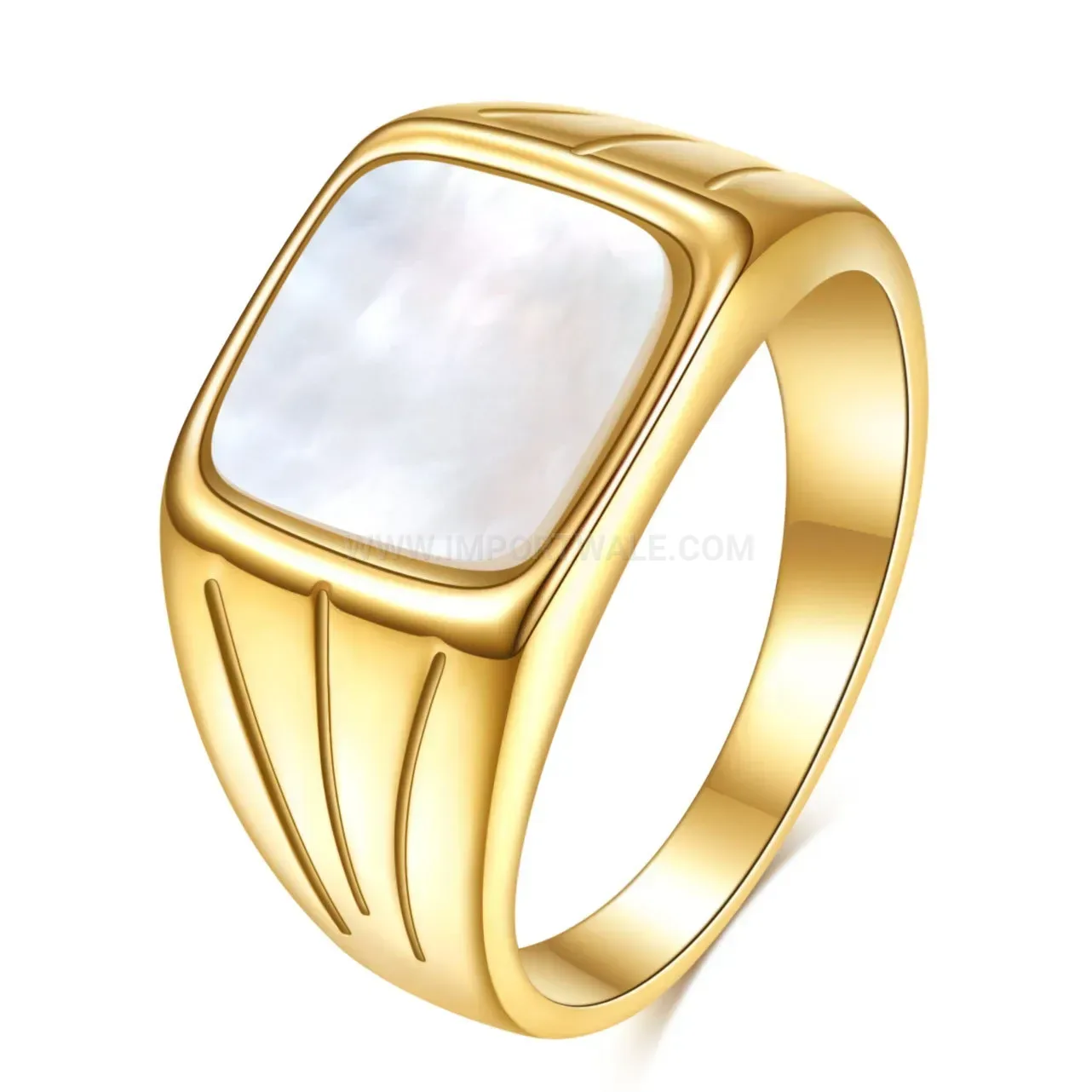 Elegant Geometric Shell Inlay Stainless Steel Statement Ring