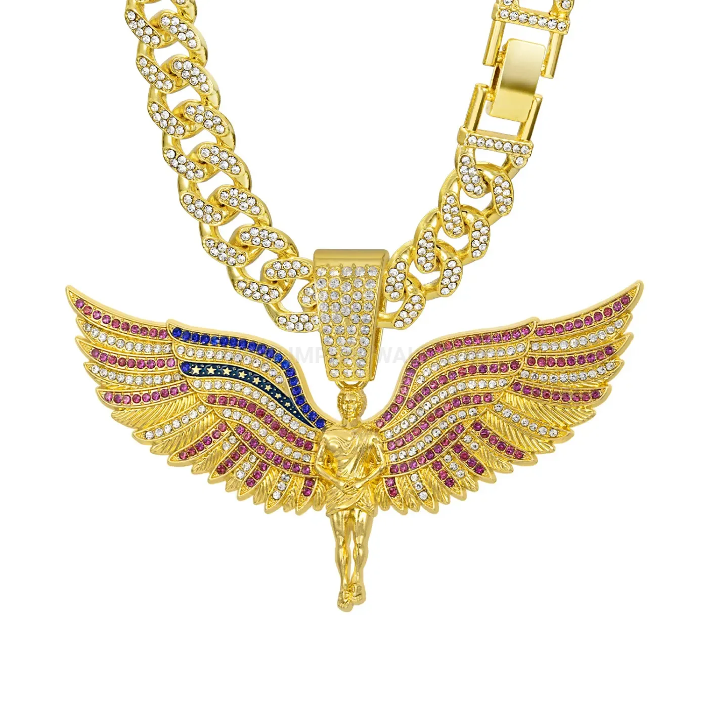 Iced Out Angel Wings Flag Hip Hop Pendant