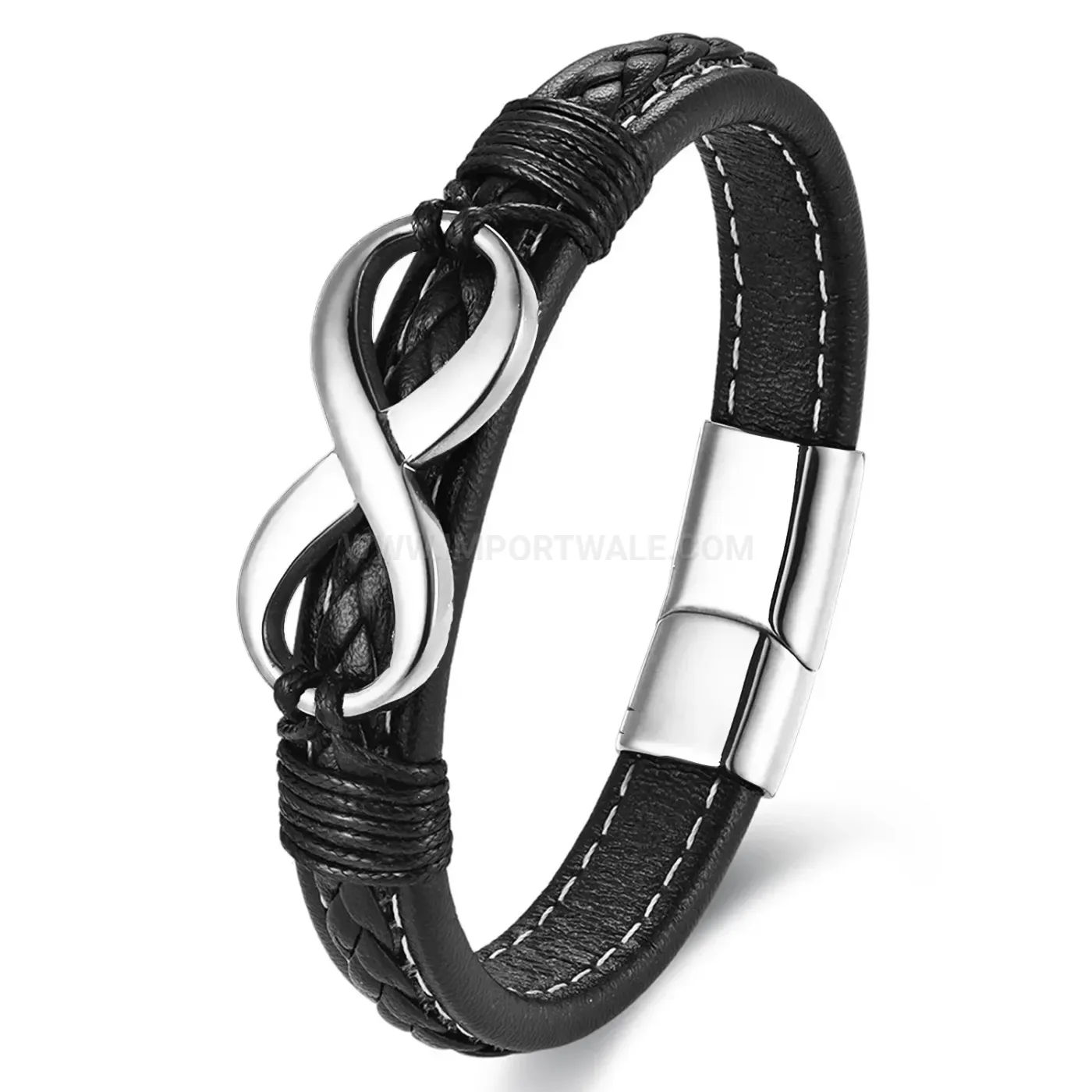 Bold Woven Leather Infinity Symbol Bracelet With Magnetic Clasp