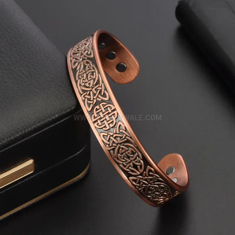 Patterned Copper Open Cuff Magnetic Therapy Bio Energy Bracelet