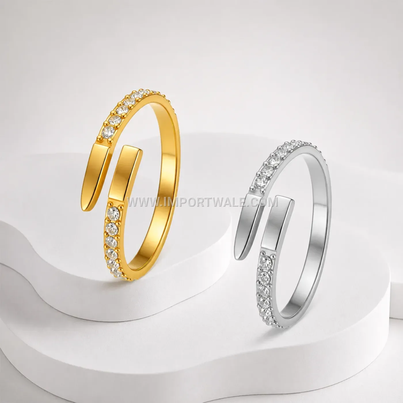 Engraved Open Nail Motif Stainless Steel Zircon Ring