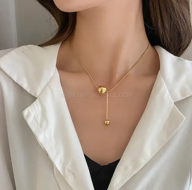 Trendy Minimalist Titanium Steel Metallic Sphere Pendant Necklace