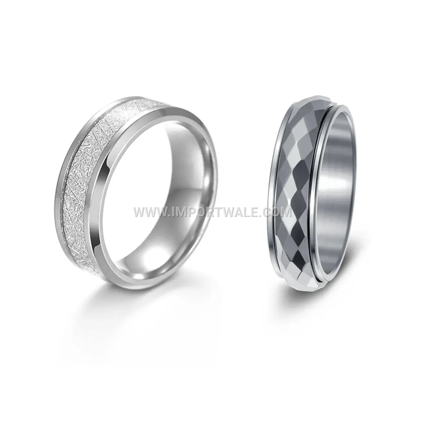 Beveled Edge Black Stainless Steel Engraved Couple Band Ring