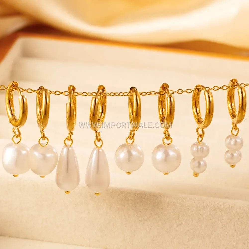 Lustrous Pearl Inlaid Stainless Steel Clip Earrings