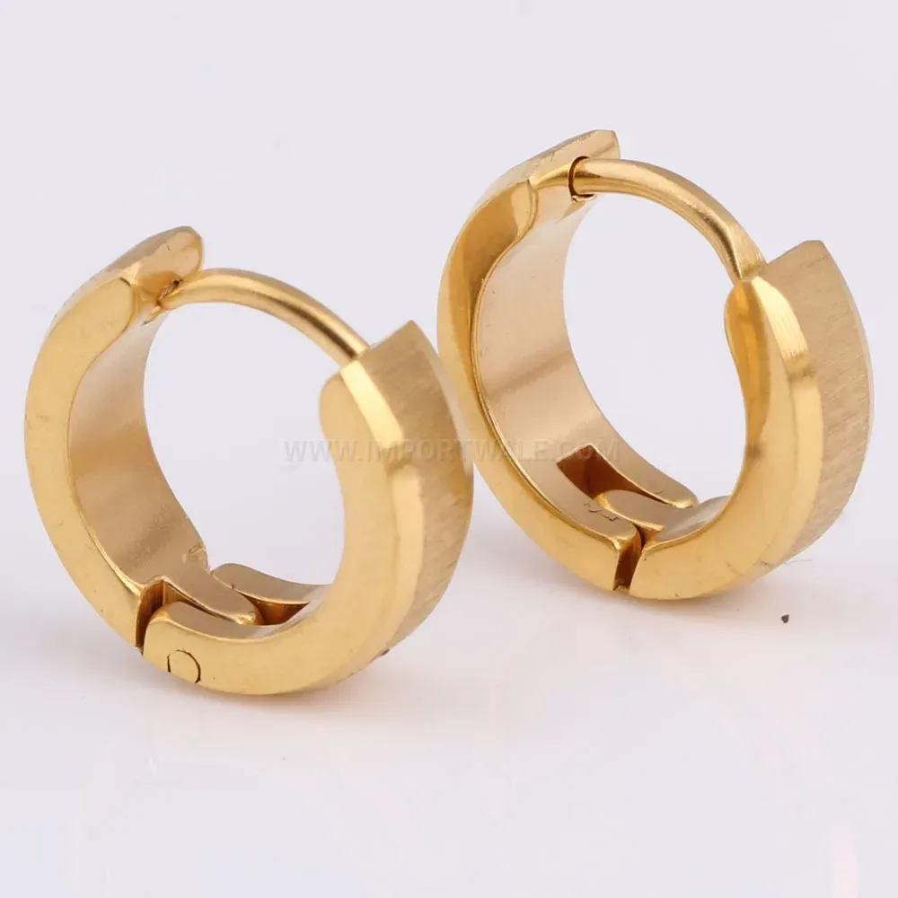 Modern Frosted Gold Finished Stainless Steel Statement Huggie Earrings