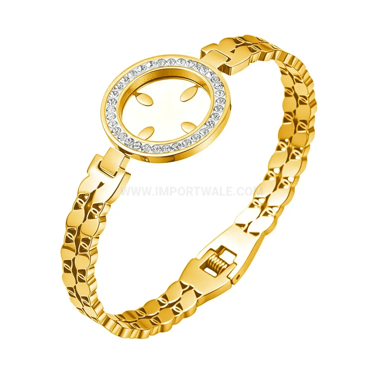 Premium Vintage Cutout Stainless Steel Rhinestone Bangle Bracelet