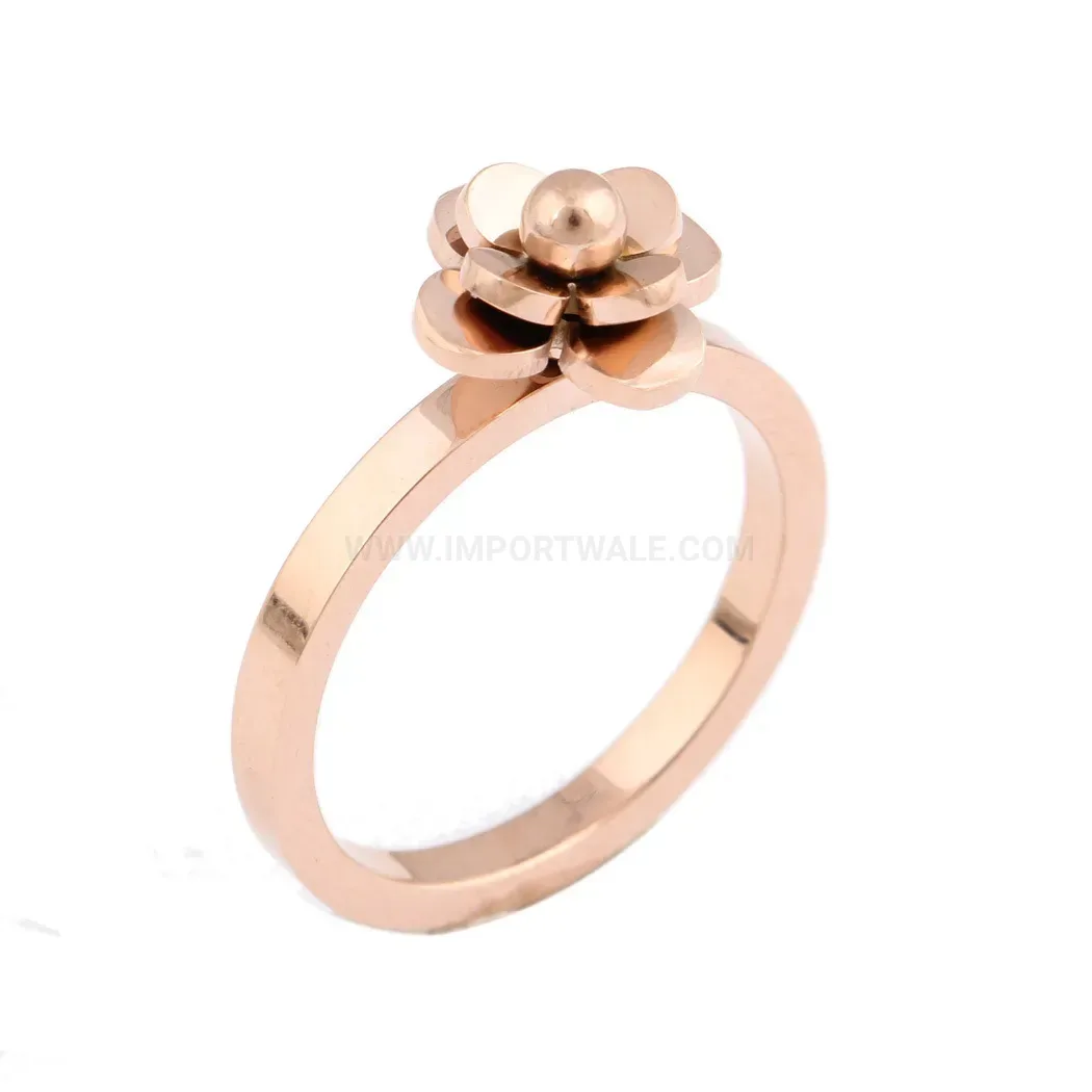 Stylish Rose Gold Rose Motif Stainless Steel Band Ring