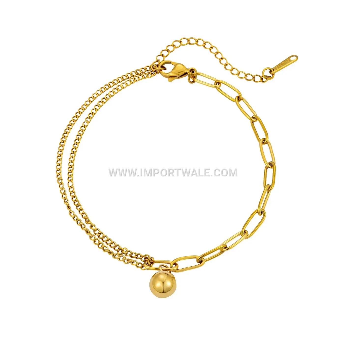 Gold Plated Stainless Steel Metallic Bead Anklet