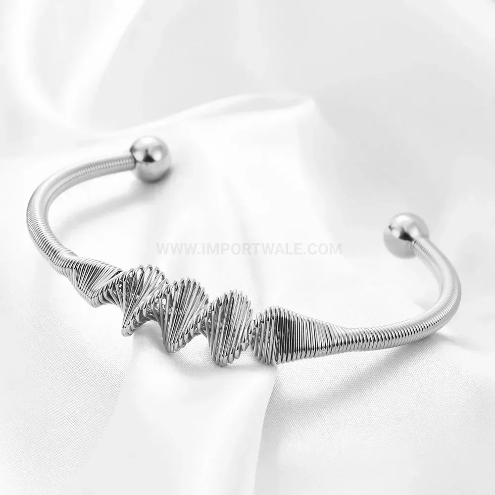 Fashion Textured Thread Open Cuff Stainless Steel Bangle